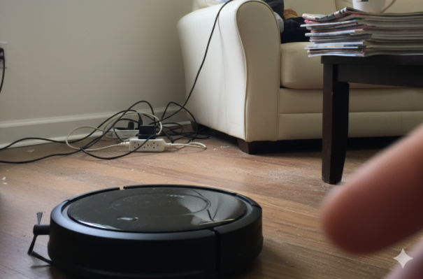 A cutaway view of a robotic vacuum's internal fan and motor